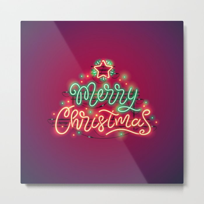 Merry Christmas Colorful Neon Sign Metal Print