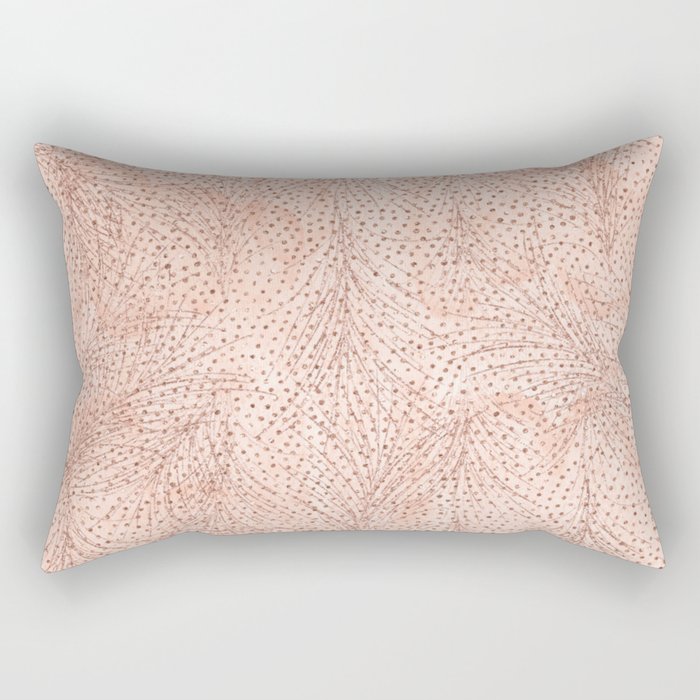 Blush pink watercolor rose gold feathers polka dots Rectangular Pillow