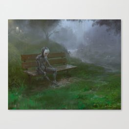 Bob, Burton Gray's painting of a sad robot sitting in the rain Canvas Print