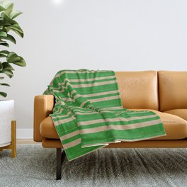 [ Thumbnail: Tan & Forest Green Colored Lines Pattern Throw Blanket ]