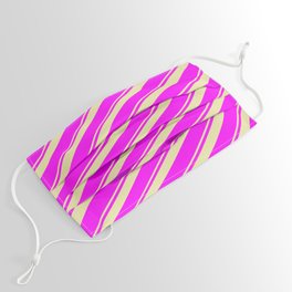 [ Thumbnail: Pale Goldenrod & Fuchsia Colored Stripes/Lines Pattern Face Mask ]