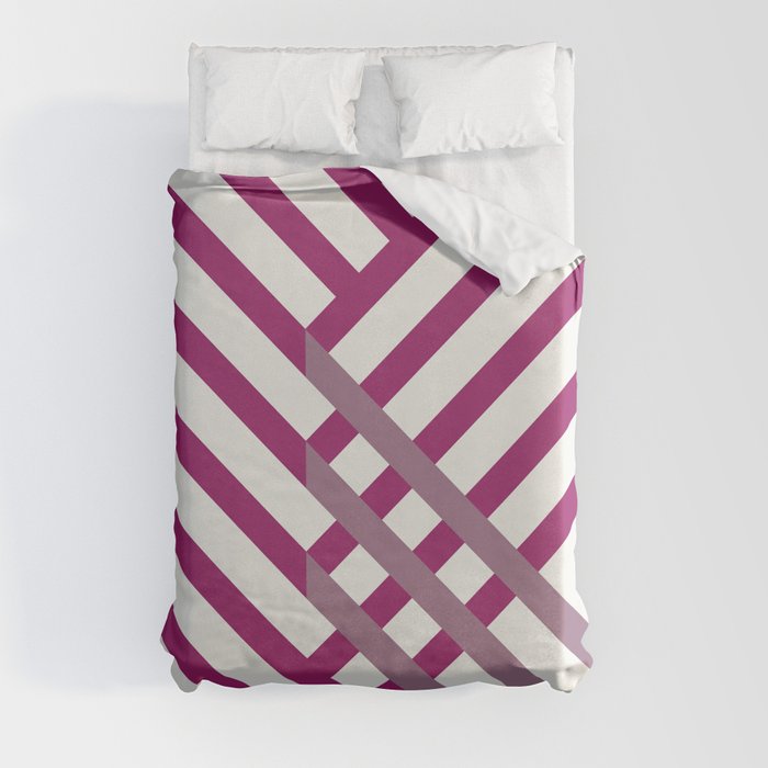 Magenta, Gray and White Diagonal Stripe Pattern - Colour of the Year 2022 Orchid Flower 150-38-31 Duvet Cover