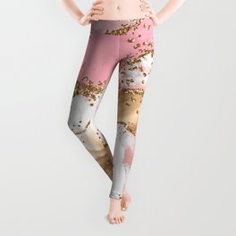 Pink And Gold Marble Ocean Waves Landscapes  Leggings