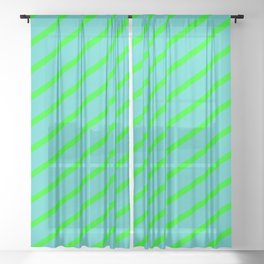 [ Thumbnail: Lime & Turquoise Colored Lines/Stripes Pattern Sheer Curtain ]