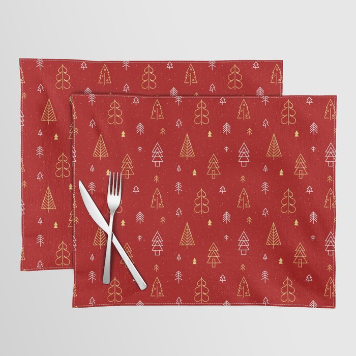 Red background with Gold Christmas tree pattern Placemat