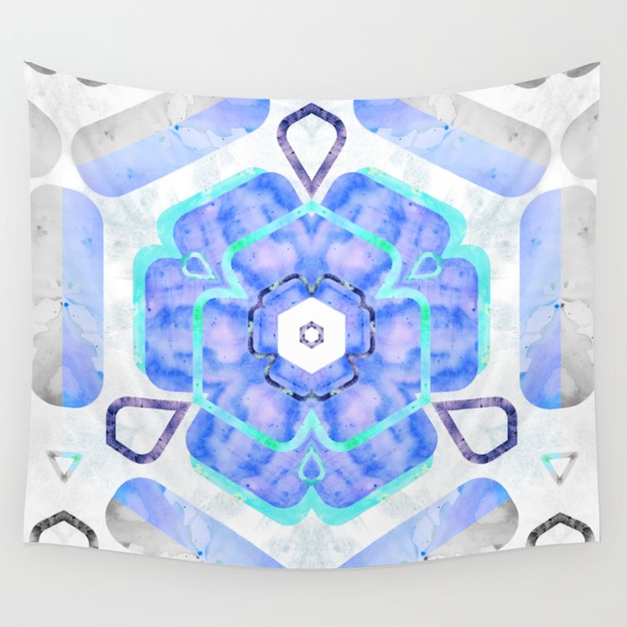 Blue Viola Hybrid Flower Abstract Art Watercolor Wall Tapestry