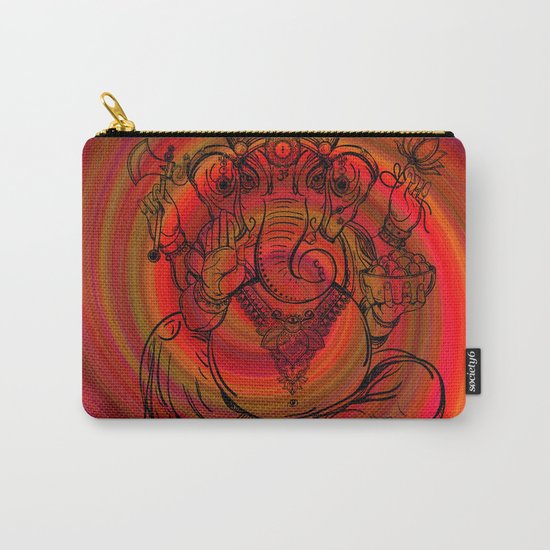 Lord Ganesha on Red Spiral Carry-All Pouch