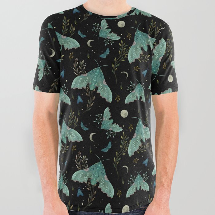 Luna and Moth - Midnight Black All Over Graphic Tee