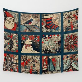 Christmas Window Grid Wall Tapestry