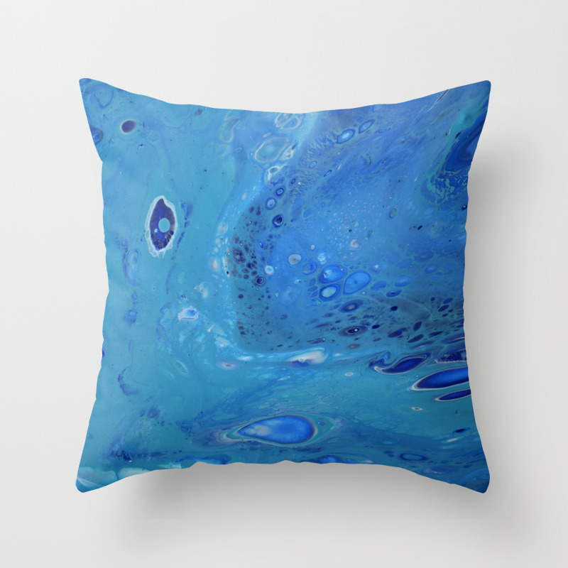 Blue Ribbon Ii Blue Fluid Acrylic Abstract Painting Throw Pillow
