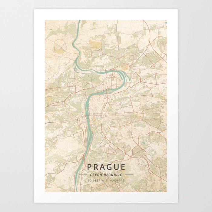 Prague Czech Republic Vintage Map Art Print By Designermapart
