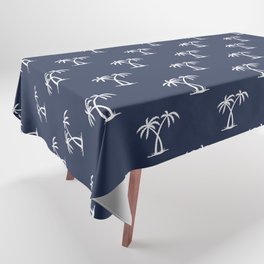 Navy Blue And White Palm Trees Pattern Tablecloth