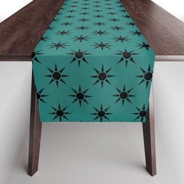 Dark Sun retro pattern on blue background Table Runner