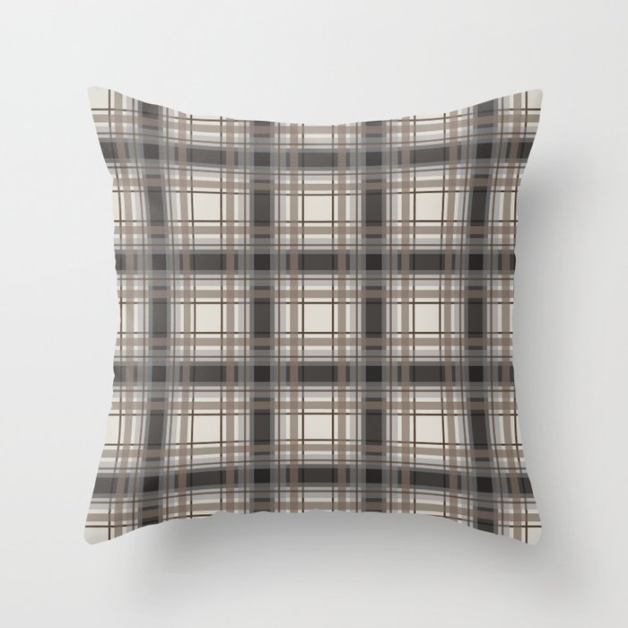Brown Plaid with tan, cream and gray Throw Pillow
