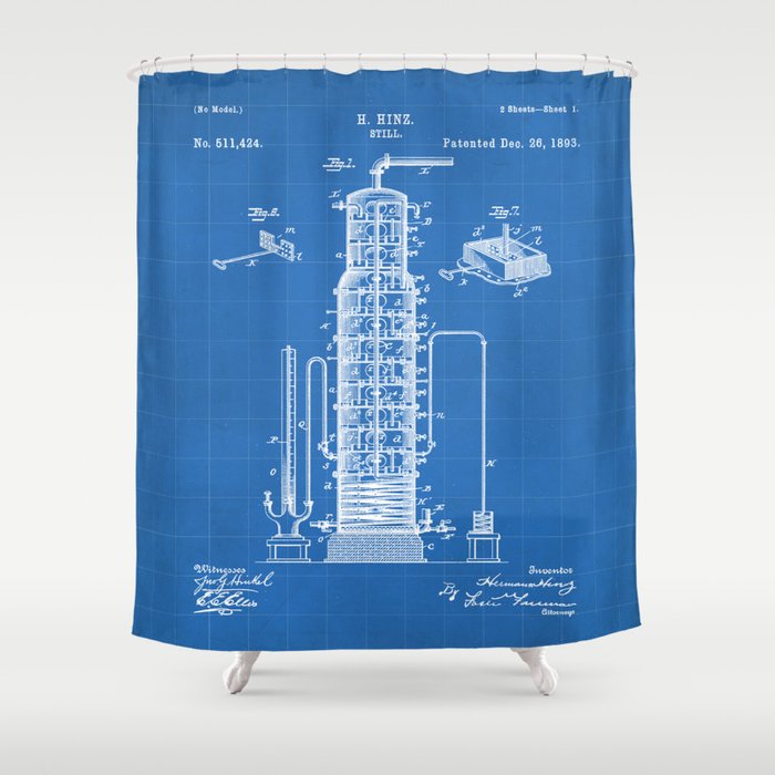 Whisky Patent - Whisky Still Art - Blueprint Shower Curtain