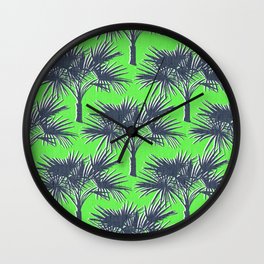 70’s Palm Trees Navy Blue on Lime Green Wall Clock