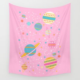 Geometric Space - Pink Wall Tapestry