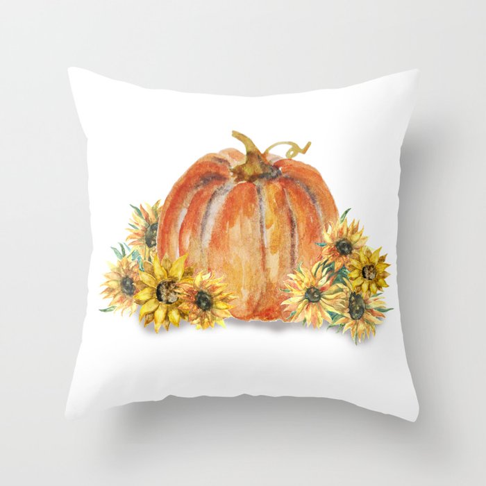 Pumpkins and Sunflowers Throw Pillow