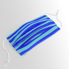 [ Thumbnail: Turquoise & Blue Lined/Striped Pattern Face Mask ]