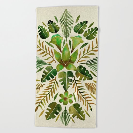 Tropical Symmetry – Olive Green Beach Towel