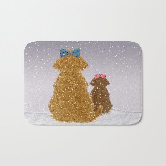 Cute Dogs Winter Scene Bath Mat