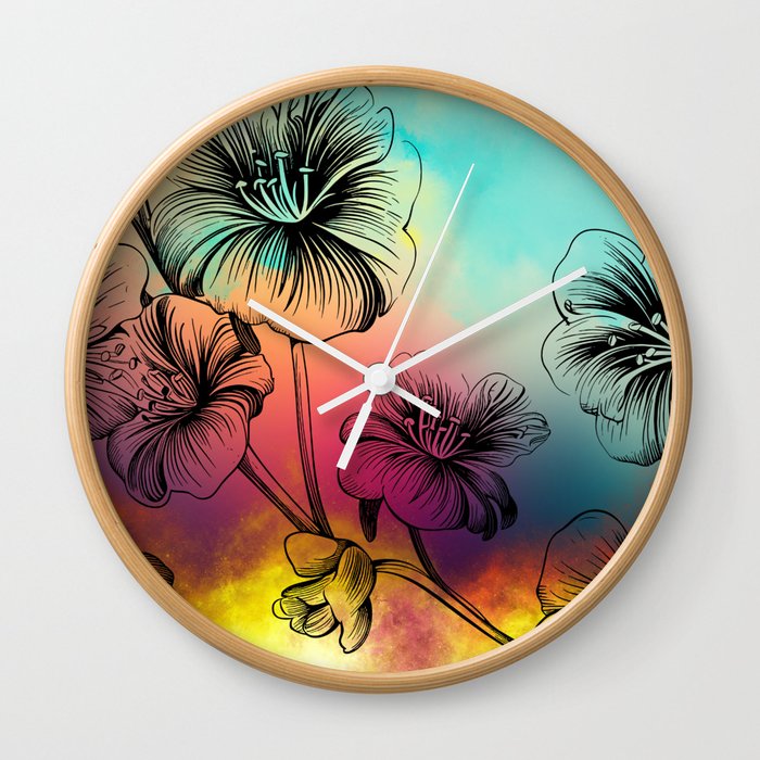 Sunset Floral Wall Clock