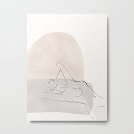 Afterglow | Metal Print | Nudewoman, Girlposebody, Linedrawing, Summer, Minimalnature, Drawing, Sun, Palm, Line, Minimalist 
