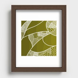 Geometric various pattern in gradient (dark sage green) color blocks background Recessed Framed Print