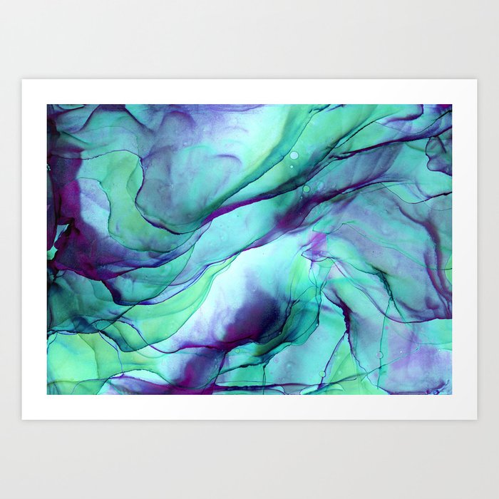 Violet Turquoise Flow - Alcohol Ink Painting Art Print