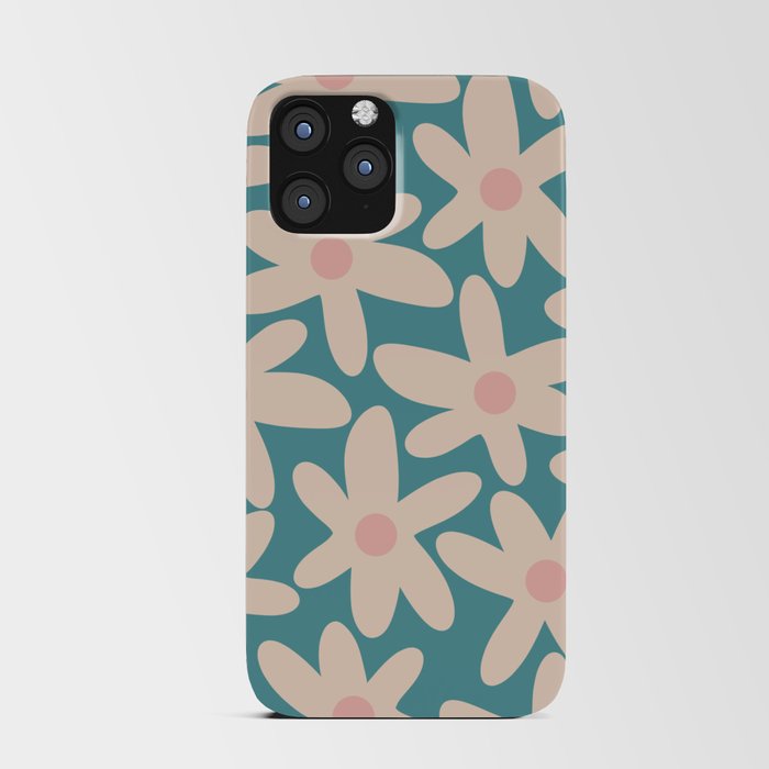 Daisy Time Retro Floral Pattern Teal Blue and Blush Pink iPhone Card Case