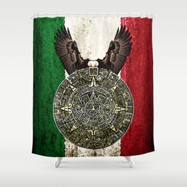MEXICAN EAGLE AZTEC CALENDAR FLAG Shower Curtain