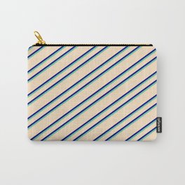 [ Thumbnail: Bisque, Blue, and Aquamarine Colored Lines Pattern Carry-All Pouch ]