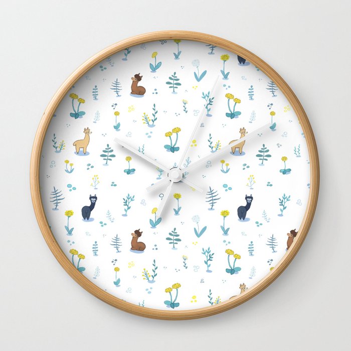 Alpacas and Dandelion Pattern Wall Clock
