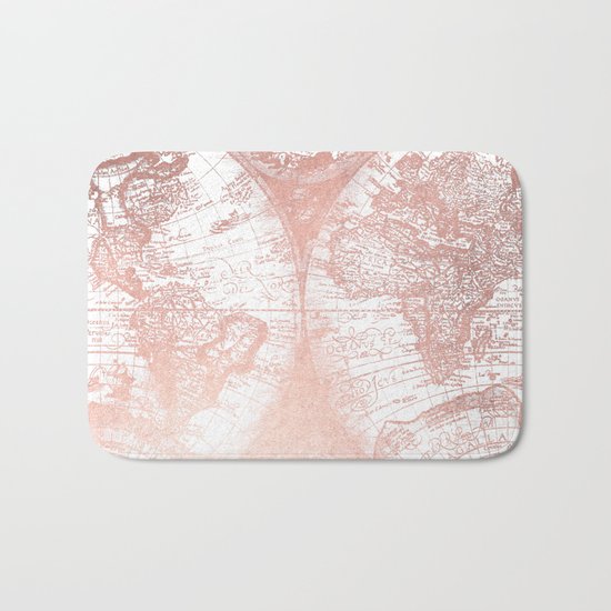 Rose Gold Pink Antique World Map by Nature Magick Bath Mat