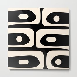 Mid Century Modern Piquet Abstract Pattern in Black and Almond Cream Metal Print