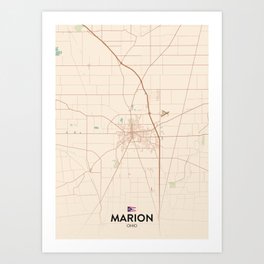 Marion, Ohio, United States - Vintage City Map Art Print