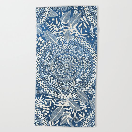 Diamond and Doodle Mandala On Blue Beach Towel