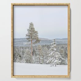 Winter woodlands landscape Lapland Finland Serving Tray