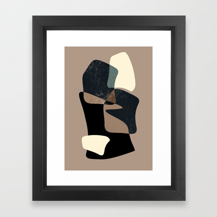 Clay Shapes Black, Teal and Offwhite Framed Art Print