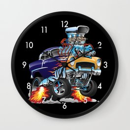 Classic Fifties Hot Rod Muscle Car Cartoon Wall Clock