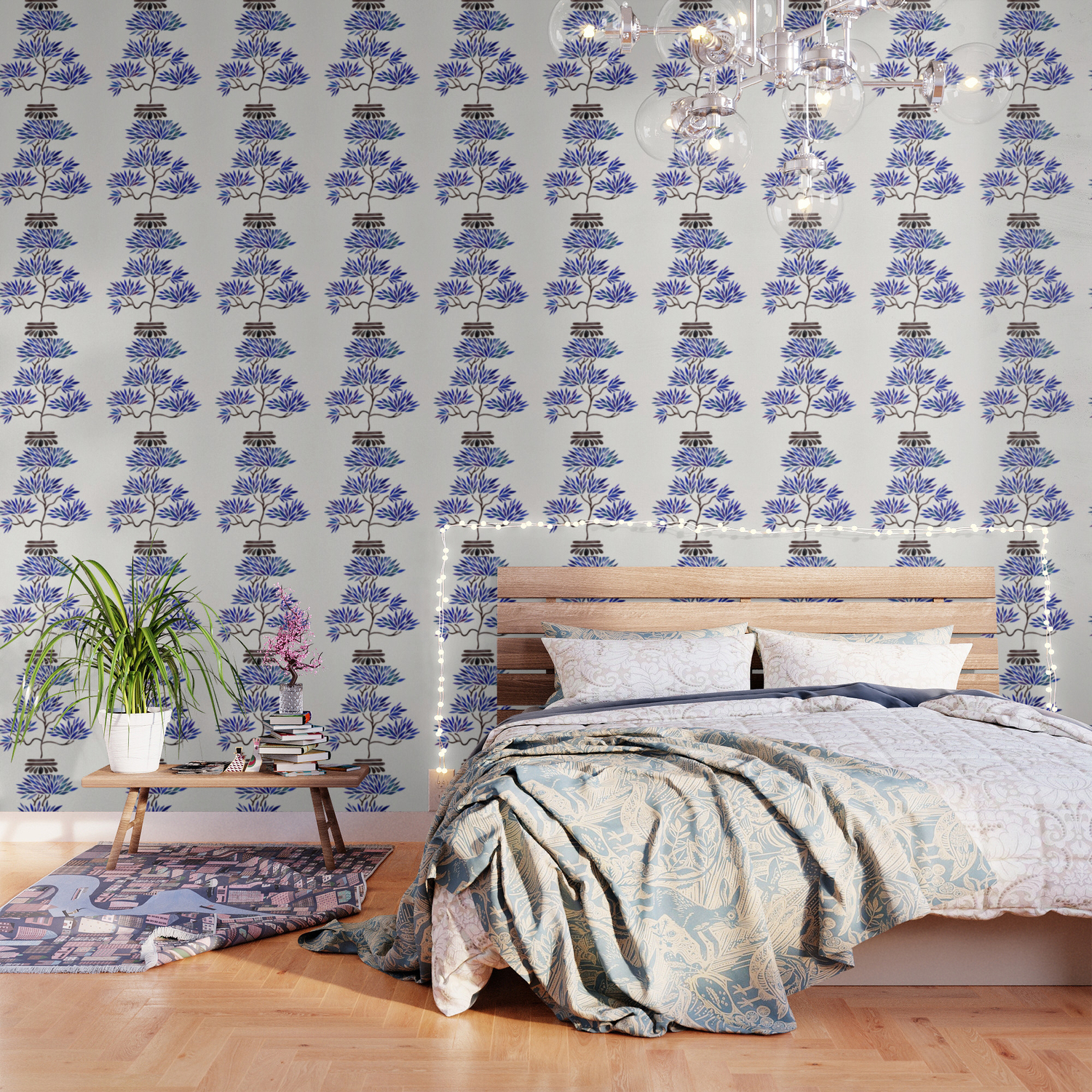 Bonsai Tree Navy Palette Wallpaper By Catcoq Society6