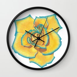 Yellow and Turquoise Rose Wall Clock