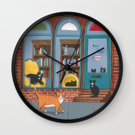 Puss n Books Shop Cats Wall Clock