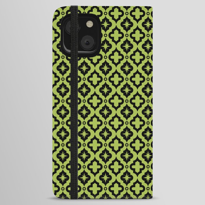 Light Green and Black Ornamental Arabic Pattern iPhone Wallet Case