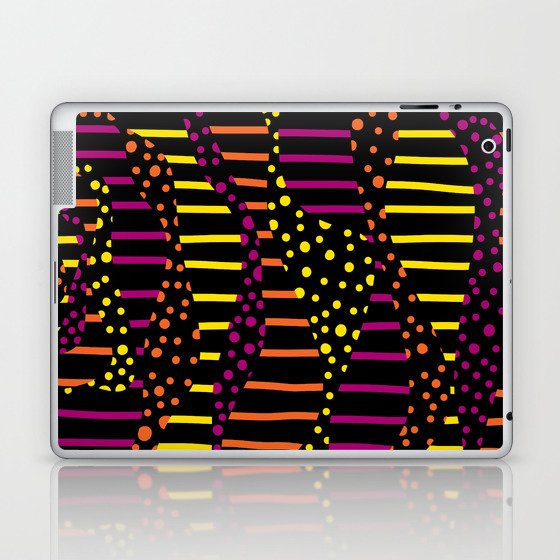 Spots and Stripes 2 - Black, Pink, Orange and Yellow Laptop & iPad Skin