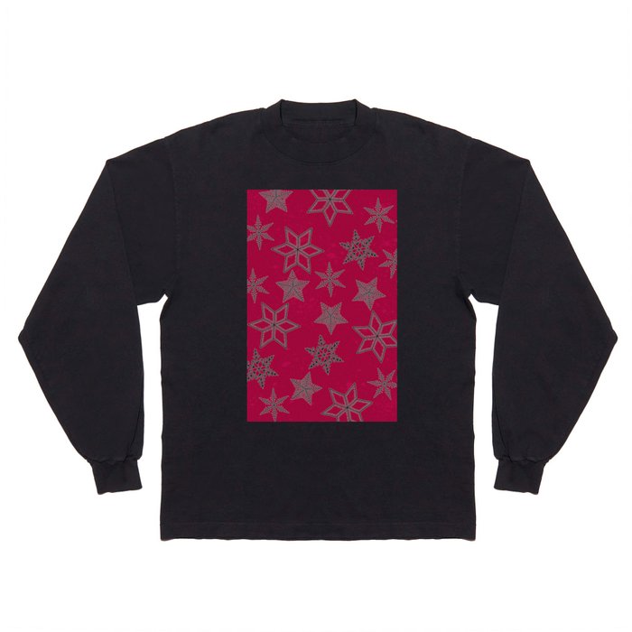 Snowflakes on red background Long Sleeve T Shirt