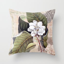Vintage White Magnolia Throw Pillow