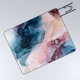 Pastel Plum, Deep Blue, Blush and Gold Abstract Painting Picnic Blanket