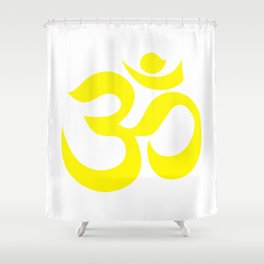 Yellow AUM / OM Reiki symbol on white background Shower Curtain