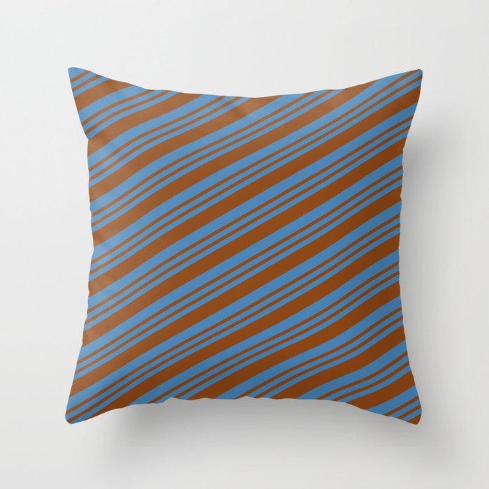 Blue & Brown Colored Lined/Striped Pattern Throw Pillow